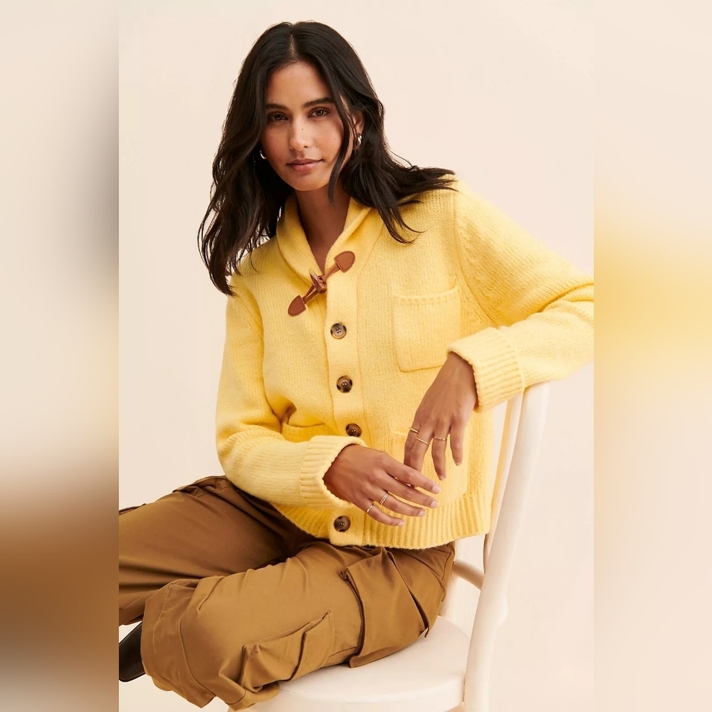Callahan Shawl Collar Toggle Cardigan Yellow Chunky Knit Sweater Size 1X - Picture 13 of 13